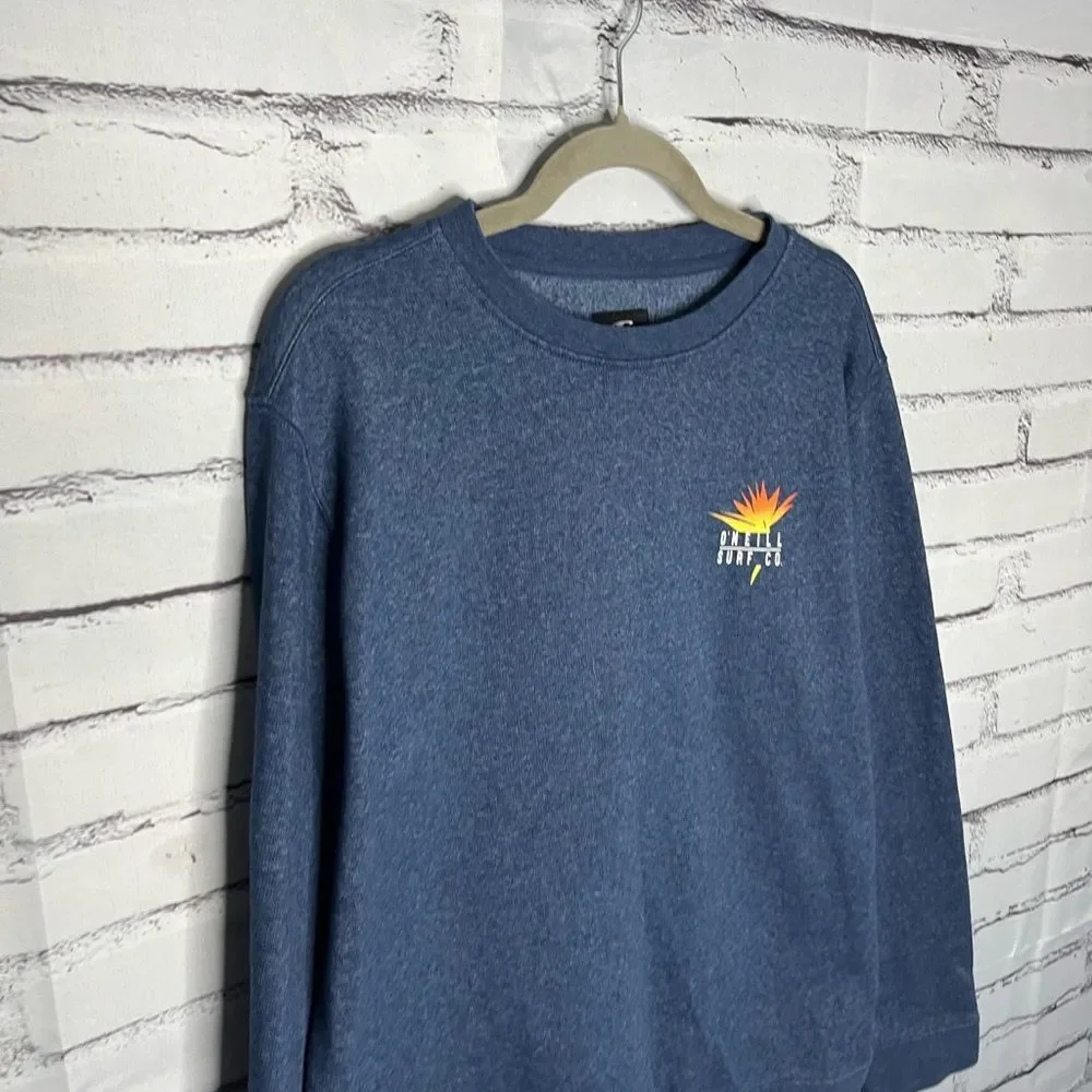 O'Neill Blue Crewneck Graphic Surf Sweater with Ribbed Cuffs Beach SZ L Unisex